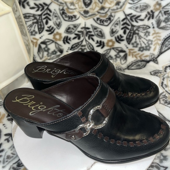 New Brighton Shoes Womens Sz9M Gemini Mules Blk/Brown Leather Block Heel SlipOns - Picture 11 of 16